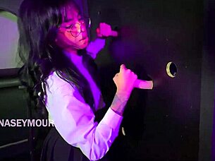 imagine her big ass taking two cocks through glory hole booth