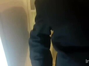 no clients so we fuck security guard secretly in bathroom stall