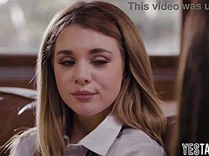 Big boobs blonde cheerleader seduces petite hairy classmate into lesbian pussy tribbing