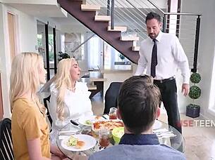 Thanksgiving orgy feast with moaning teen group sex