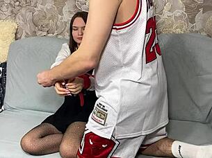 Student Stepsis Begs for BDSM Handcuffs in Holes