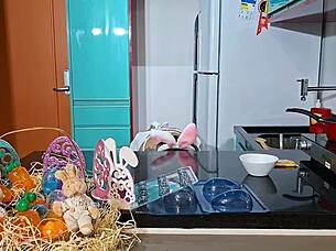 brazilian milf bunny takes massive carrot creampie pounding