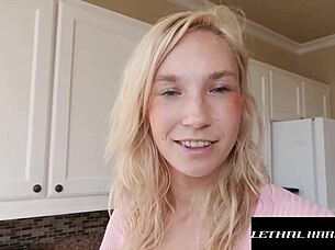 Super hot blonde heads to boss's for wild cowgirl ride, you in?