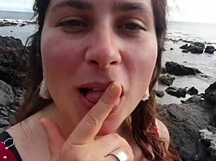 seductive beach mommy flashes big tits pussy public tease