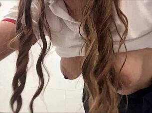 perverted maestro roughly fucks big ass classroom slut's soaked pussy in bathroom