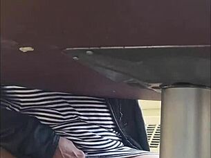 shocked catching wife's wet pussy upskirt flash turns me on hard