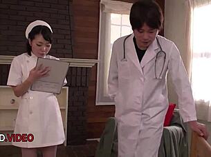 shaved nurse ui kinari begs patient to fuck her stockings in hospital