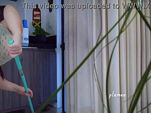 Latina Housewife In Thong Fixes Bed