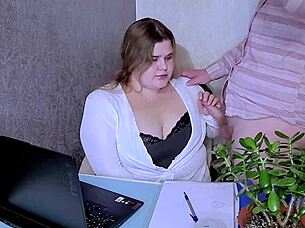 i sucked his hard cock then fucked wildly in the office