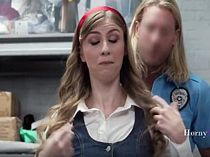 horny student thief blackmailed into office desk blowjob