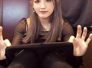 gal beauty ladyboy strokes cock in solo masturbation