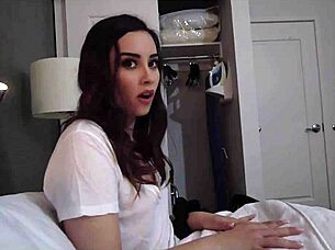 sharing bed leads to wild panty handjob fucking!