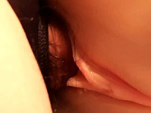 Cock slides deep into her shaved pussy