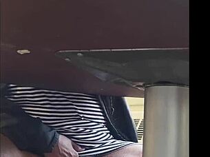 shocked catching wife's wet pussy upskirt flash turns me on hard