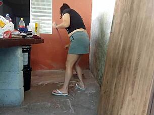 Hot short maid grabs my cock and takes it deep in her tight spots around house