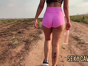 Sexy Brazilian Girlfriend's Big Ass Bounces Outdoor on Small Cock Cumshot