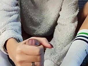 dirty roommate bought special socks to tease my big cock footjob pov