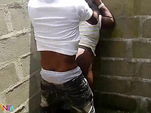 Chubby Asian Bent Over for BBC Cumshot in Public Building Doggystyle