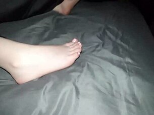 guy spies on her masturbating while sucking those lil toes