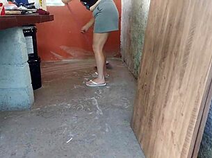 Hot short maid grabs my cock and takes it deep in her tight spots around house