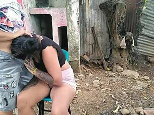 Manicurist returns bolder for public outdoor ass licking and doggystyle