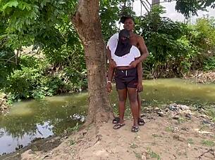 gf's huge tits and fat ass screaming in forest outdoor fuck homemade 😈