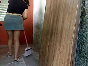 Hot short maid grabs my cock and takes it deep in her tight spots around house