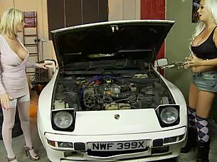 Lesbian twat worshipers pound cunts with dildos at shop