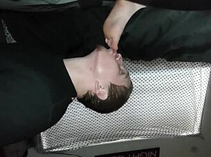 guy spies on her masturbating while sucking those lil toes