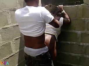 Chubby Asian Bent Over for BBC Cumshot in Public Building Doggystyle