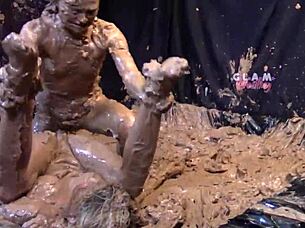 Glamorous big tits clash in messy nude lesbian wrestling