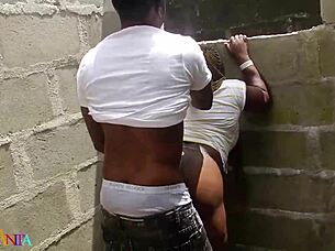 Chubby Asian Bent Over for BBC Cumshot in Public Building Doggystyle