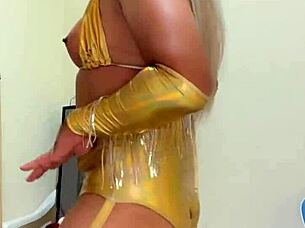 sexy trans in pink pajamas ready to tease you