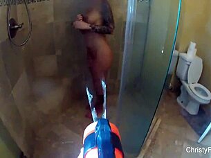 christy mack's teasing shower with big tits and ass