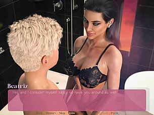 Big titted milf drops to knees for intense bathroom dick sucking session