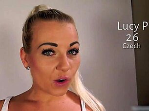 sexy blonde lucy takes deepthroat to messy facial cumshot