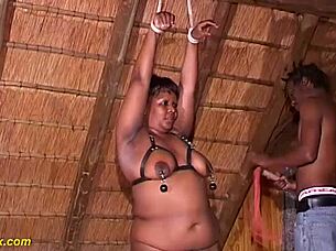 b african bbw gets bound for her first fetish whipping lesson