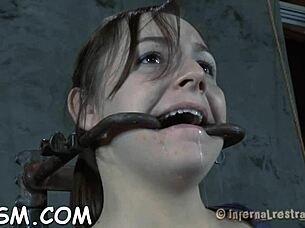 adorable brunette babe moans huge in bdsm toy masturbation