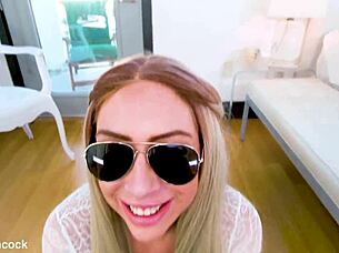 hey watch sunny chase's huge natural tits bounce on monster cock pov swallow