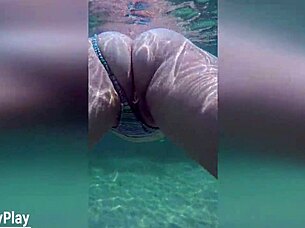 Watch multiple creampies dripping underwater in pool