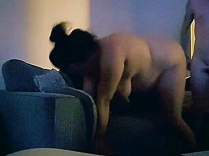 moaning wife returns home for hard living room fuck