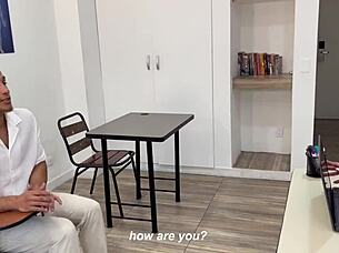 busty latina sexologist sucks cock then rides dirty