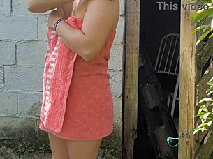 housewife in towel pays handyman with curvy milf sex 😏🚿🍑