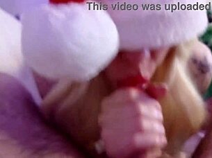 blindfolded miss santa girlfriend blonde sucks neighbor's cock homemade closeup