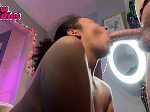 black babe gives sloppy deepthroat interracial face fuck
