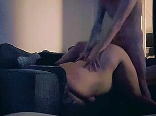 moaning wife returns home for hard living room fuck