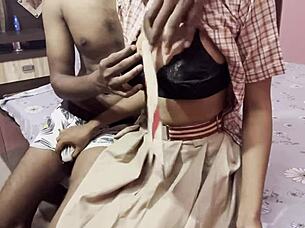 hot desi college babe enjoys quick bedroom fun after class