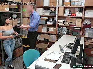 shoplifter aryana rides police officer's huge cock at work hardcore