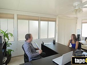 Submissive babe fucked hard on office desk