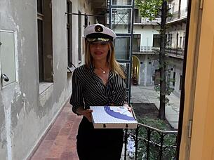 Muscular milf in miniskirt desk fucks rough delivery guy monster cock